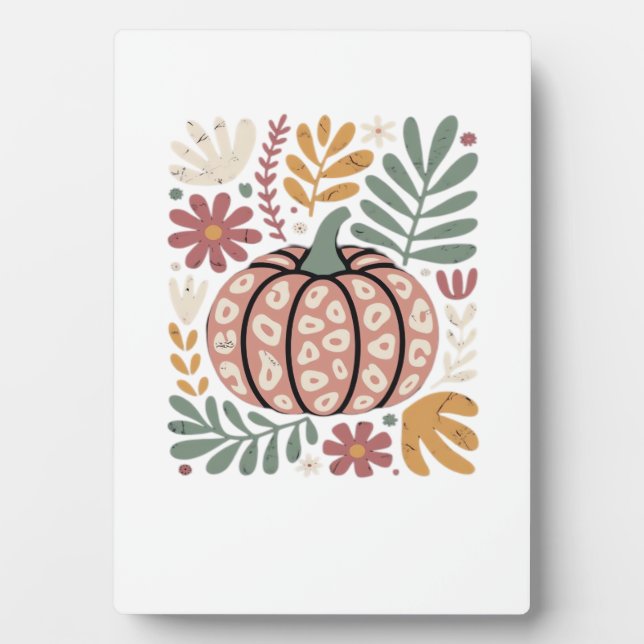 Boho Leopard Pumpkin Fall � Retro Autumn Floral Ha Plaque (Front)