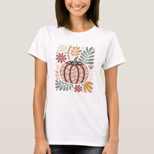 Boho Leopard Pumpkin Fall � Retro Autumn Floral Ha T-Shirt
