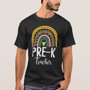 Boho Leopard Rainbow Back To School Pre K Teacher T-Shirt