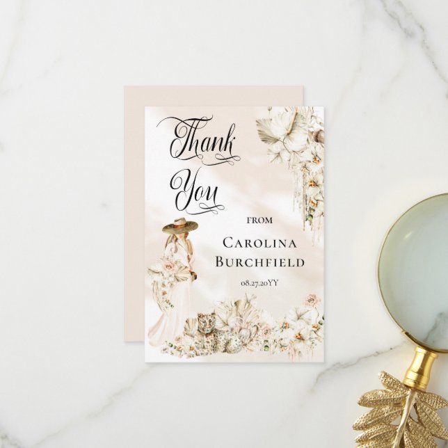 Boho Leopard | Woman Tropical Girl Baby Shower  Thank You Card (Front/Back In Situ)