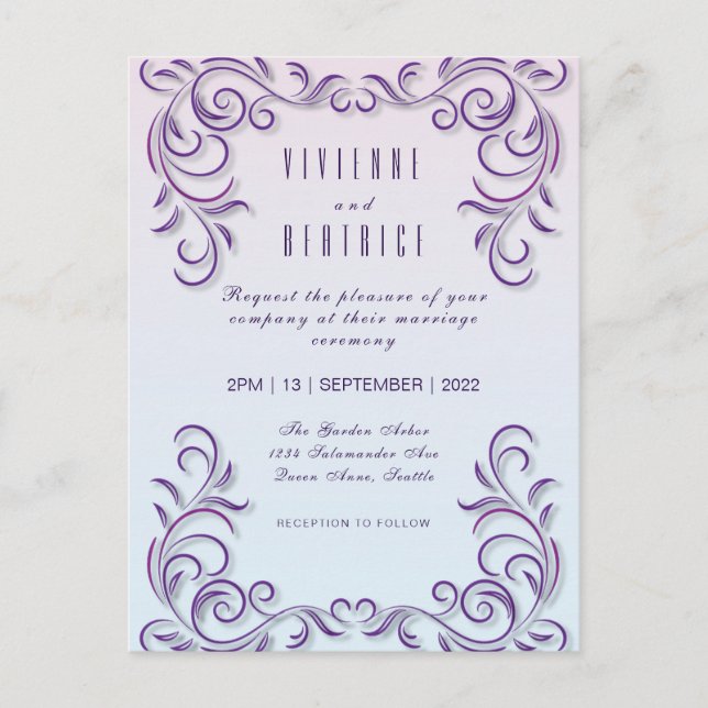 Boho Lesbian wedding Lilac invitation Postcard (Front)