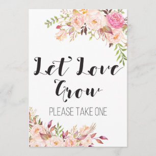 Boho Let Love Grow take a treat Sign 5x7" Size Invitation