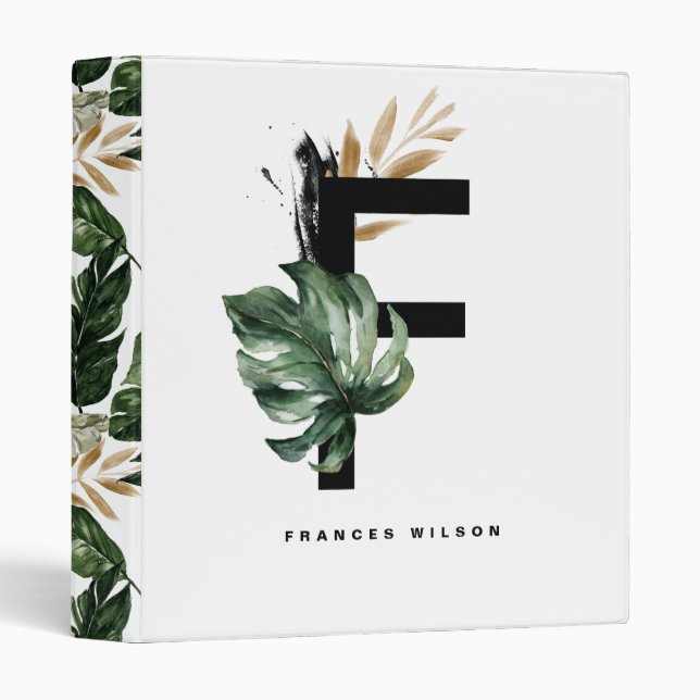 Boho Letter F Monogram | Tropical Leaves Monogram Binder (Front/Spine)