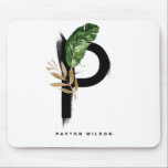 Boho Letter P Monogram Palm Leaves Tropical Mouse Pad<br><div class="desc">Customizable letter P monogram mousepad featuring watercolor tropical palm leaf,  faux gold foil leaf and black watercolor brush accents. Personalize this tropical monogram mousepad by your name or other details. This boho letter P monogram mousepad will be perfect as a gift. Other letters are available.</div>