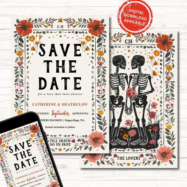 Boho Letterpress Skeleton  Save The Date (Creator Uploaded)