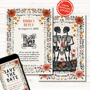 Boho Letterpress Style Skeleton Tarot Wedding RSVP Invitation