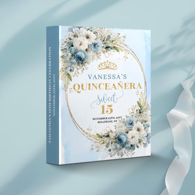 Boho Light Blue Floral Gold Quince Keepsake Album Binder (Boho Light Blue Floral Gold Quince Keepsake Album

)