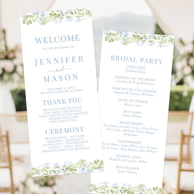 Boho Light Blue WildFlower Wedding Program Card (Creator Uploaded)