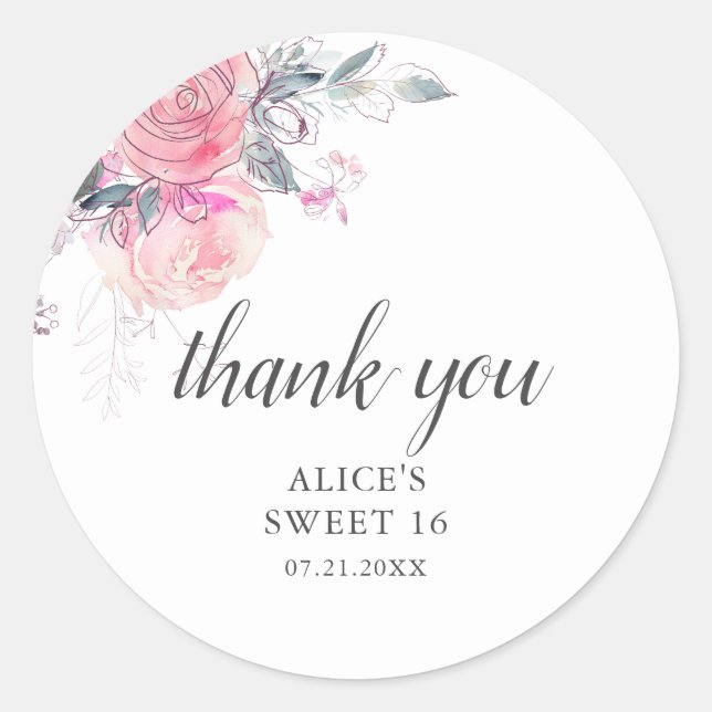 Boho Light Soft Pink Flowers Sweet 16 Classic Roun Classic Round Sticker (Front)