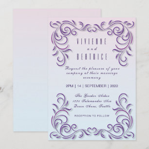 Boho lilac decorative lesbian wedding invitation