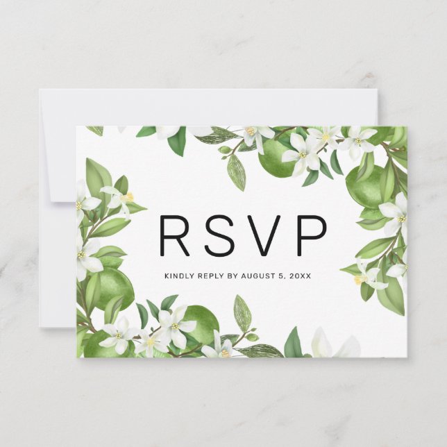 Boho Lime Blanc Floral Vert Mariage Carte RSVP (Devant)