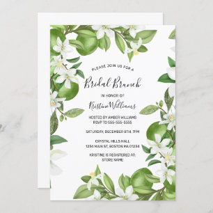 Boho Limes Watercolor White Floral Bridal Brunch Invitation