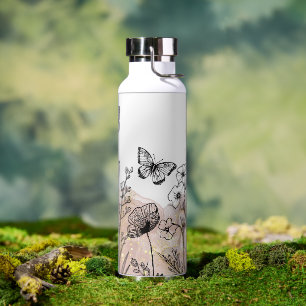 Boho Line Art Flowers Water Bottle