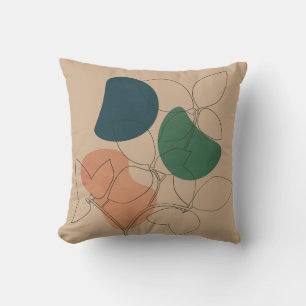 Boho Line Art Plant, Earthy Botanical Throw Pillow