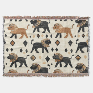 Boho Lion Tribal Safari Pattern Throw Blanket