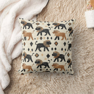 Boho Lion Tribal Safari Pattern Throw Pillow