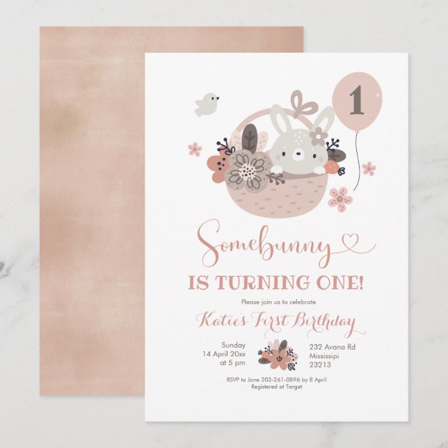 Boho Little Bunny Birthday Invitation (Front/Back)