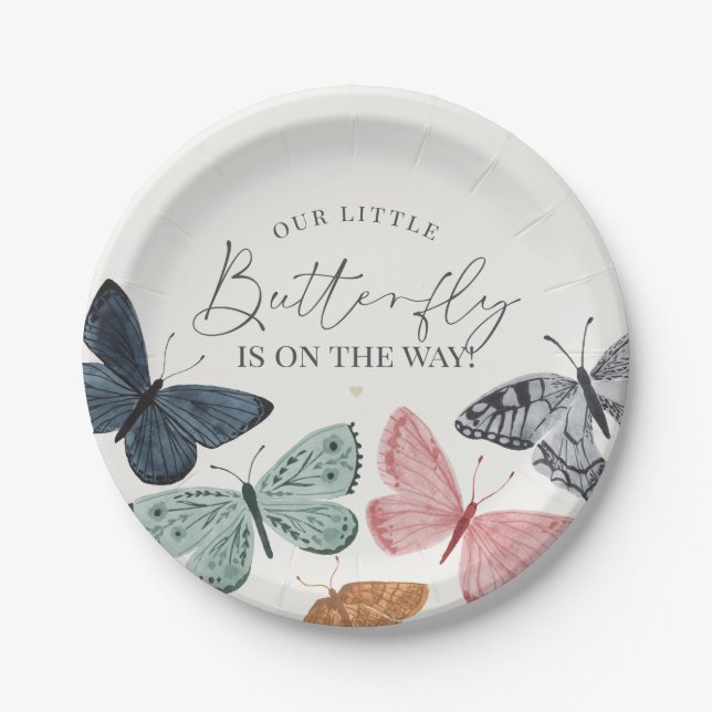 Boho Little Butterfly Baby Shower Tableware Paper Plate (Front)