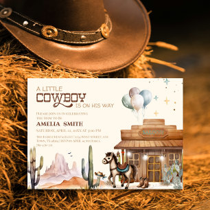 Boho Little Cowboy Western Baby Shower Desert Invitation