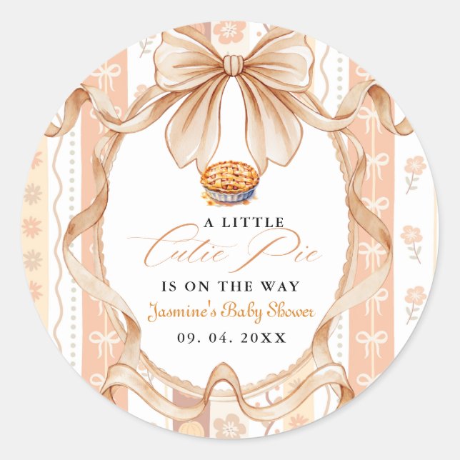 Boho Little Cutie Pie Thanksgiving Baby Shower Classic Round Sticker (Front)