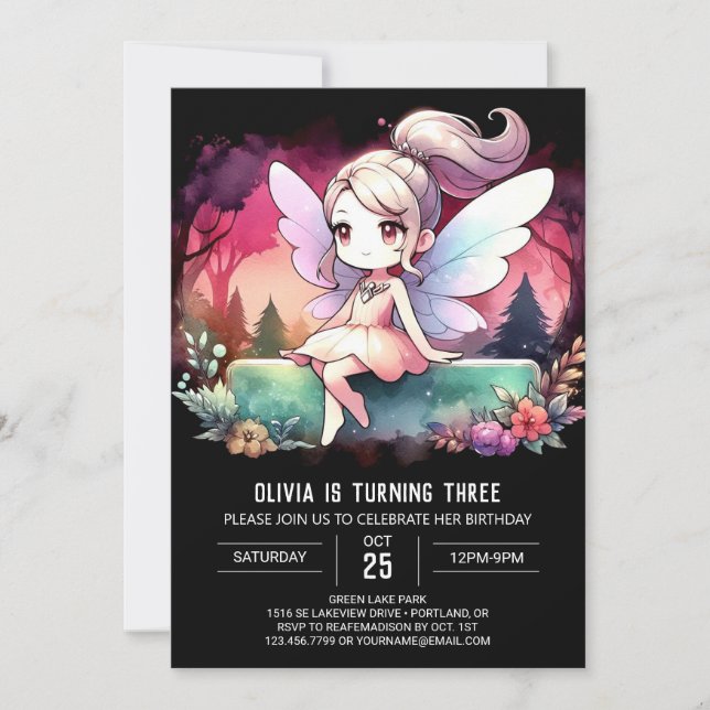 Boho Little Fairy Birthday Invitation (Front)