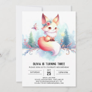 Boho Little Fox Birthday digital Invitation