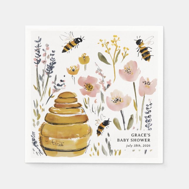 Boho Little Honey Bee Baby Shower Napkin (Front)