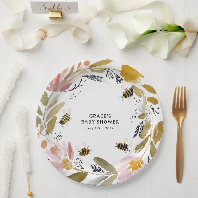 Boho Little Honey Bee Baby Shower Paper Plate (Wedding)