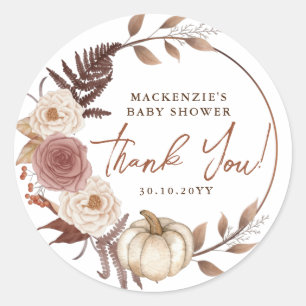 Boho Little Pumpkin Girl Baby Shower Thank You Classic Round Sticker