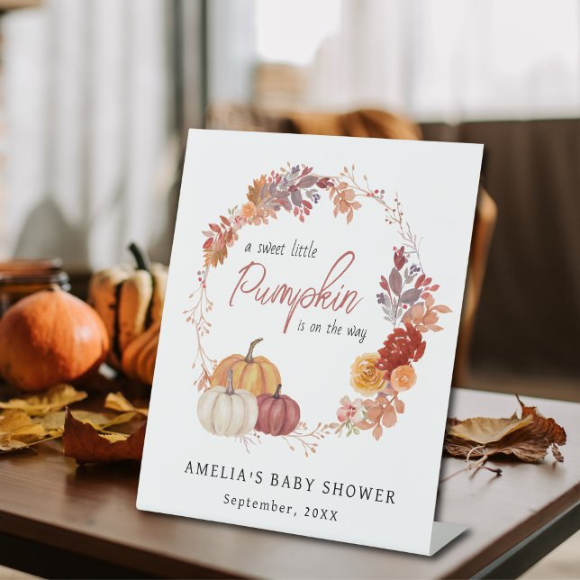 Boho Little Pumpkin Neutral Baby Shower Pedestal Sign (Creator Uploaded)