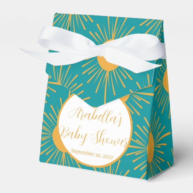 Boho Little Ray of Sun Turquoise Baby Shower  Favor Box (Front Side)