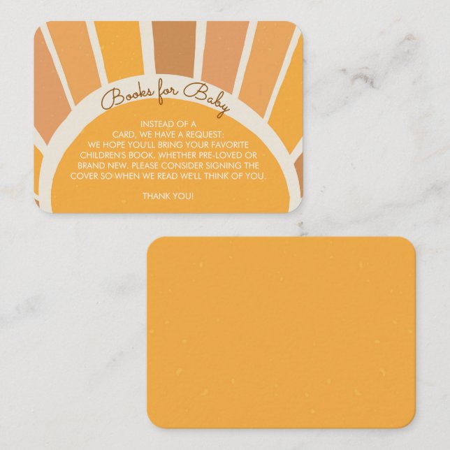 Boho Little ray of Sunshine Baby Shower Books Enclosure Card (Front/Back)
