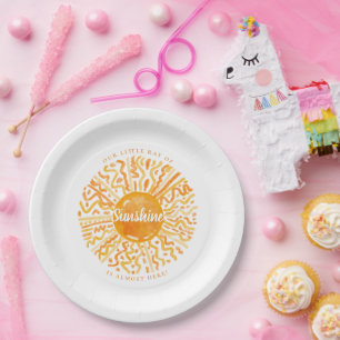 Boho Little Ray of Sunshine Orange Watercolor Sun Paper Plate