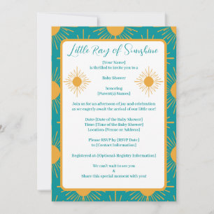 Boho Little Ray of Sunshine Turquoise Baby Shower Invitation
