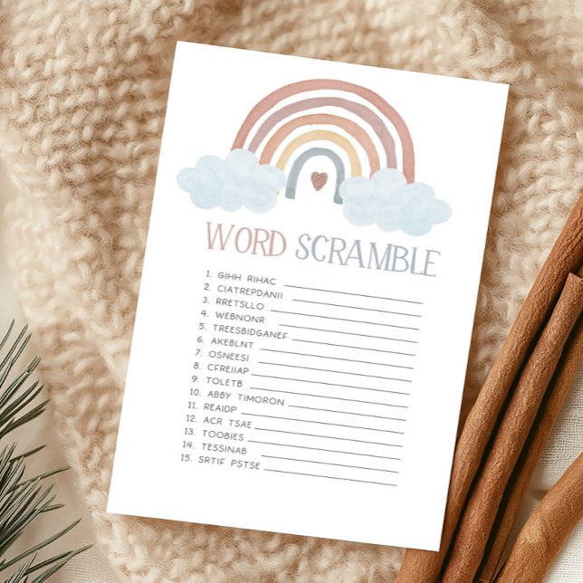 Boho Little Ray of Sunshine Word Scramble Game (Boho Rainbow Baby Shower Word Scramble Game)