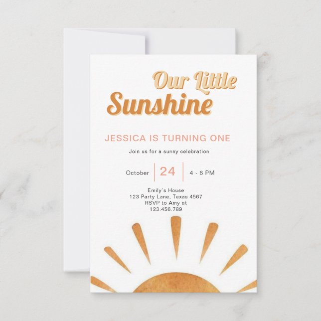Boho Little Sunshine 1st Birthday Invitation Sun (Front)