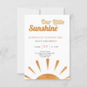 Boho Little Sunshine 1st Birthday Invitation Sun