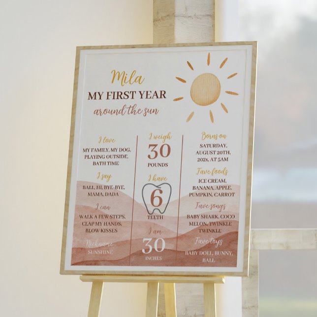 Boho Little Sunshine 1st Birthday Milestone Poster (Creator Uploaded)