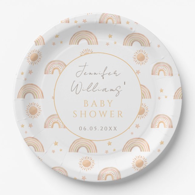 Boho little sunshine gender neutral baby shower paper plate (Front)