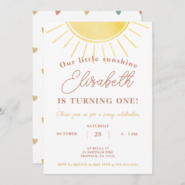 Boho Little Sunshine Watercolor Birthday Invitation (Front/Back)