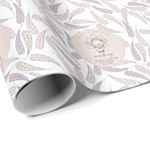 Boho Little Turkey & Feathers Baby Girl Shower Wrapping Paper