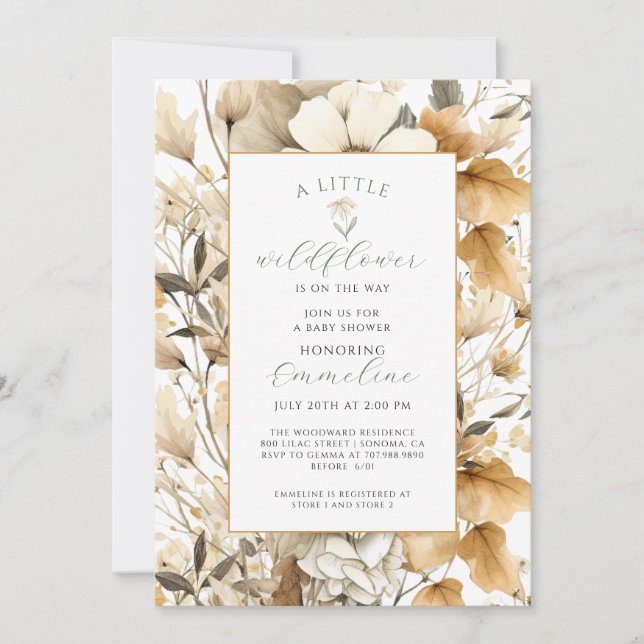 Boho Little Wildflower Girl Baby Shower Invitation (Front)