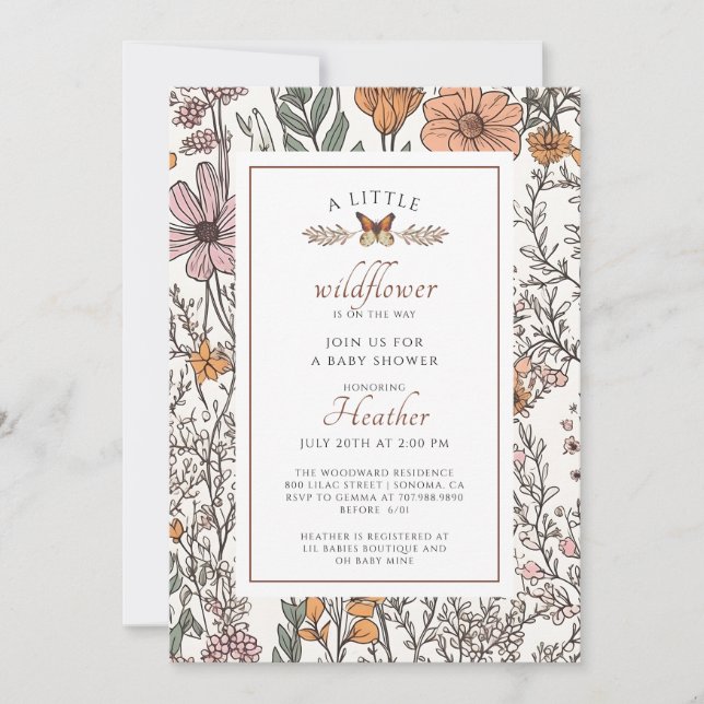 Boho Little Wildflower On The Way Girl Baby Shower Invitation (Front)