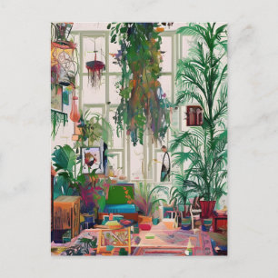 Boho Living Room Full of Plants Postcard