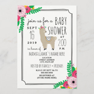 Boho Llama Baby shower Floral Invitation