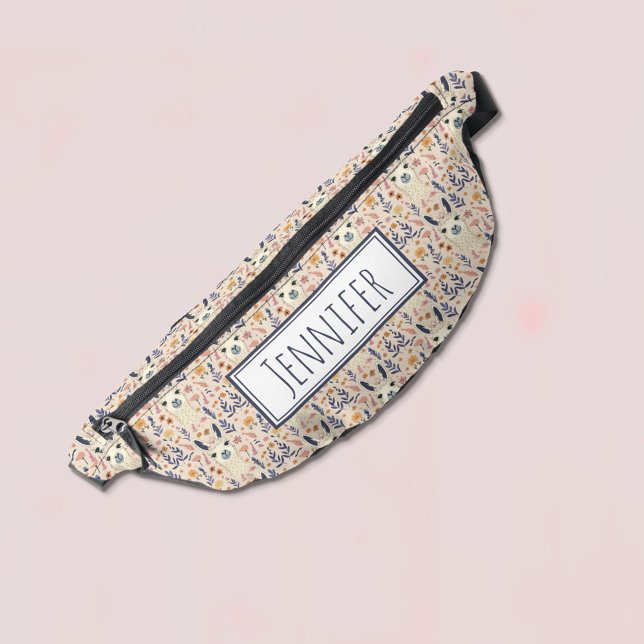 Boho Llama On a Floral Pattern Name Fanny Pack (Creator Uploaded)