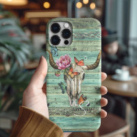 Boho Longhorn Skull Floral Monogram