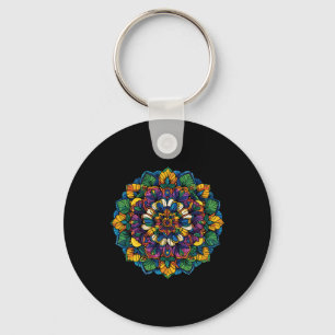 Boho Lotus Mandala Colourful Floral Yoga Meditatio Keychain