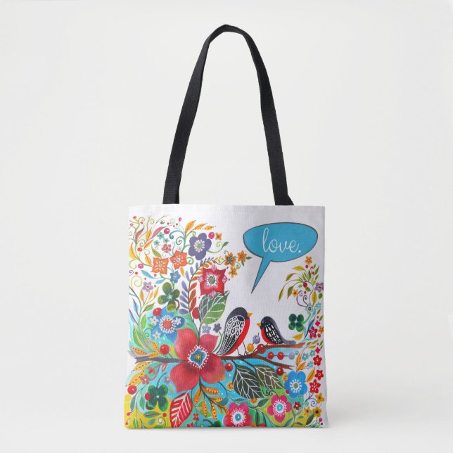 Boho Love Birds Tote Bag (Front)