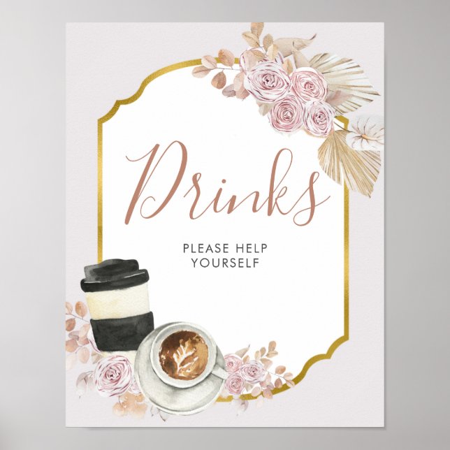 Boho Love is Brewing Bridal Shower Drinks Sign (Front)